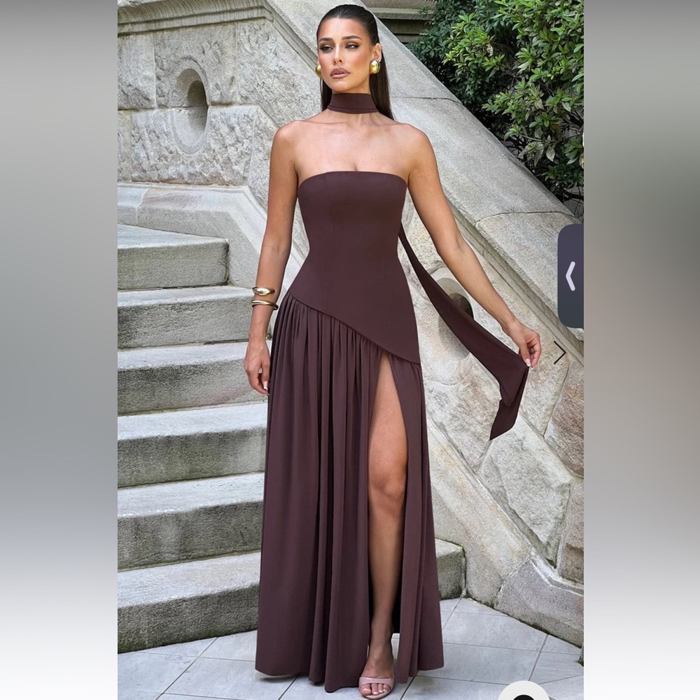Chic Strapless Brown Evening Dress